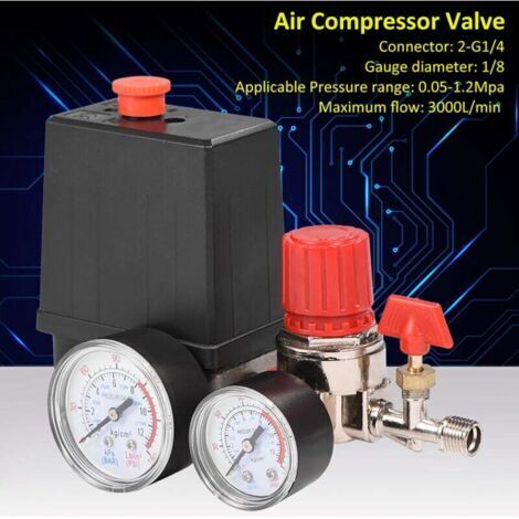 Pressostat pour compresseur d'air, compresseur d'air 12 bars, pressostat avec manomètre, pour régulateur de vanne de commande de réduction de pression rapide. (1/3)