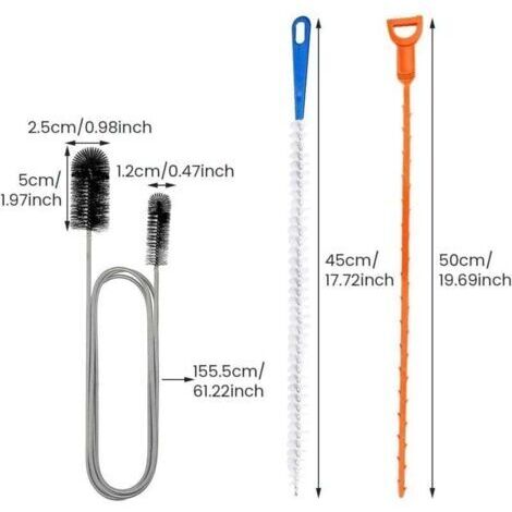Un ensemble de 3 déboucheurs, un déboucheur de toilettes professionnel et des brosses de débouchage réutilisables. (1/3)