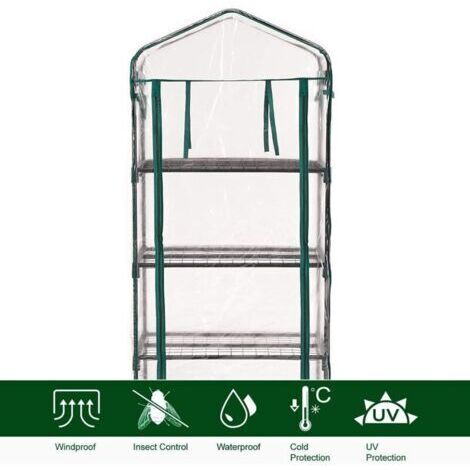 Serre portable à quatre niveaux, dimensions 160x71x51 cm, avec housse en PVC zippée. (1/3)