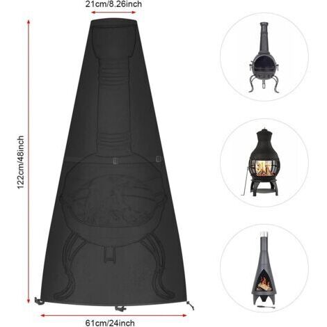Housse de foyer ronde imperméable, housse de foyer extérieur, housse de barbecue, bâche de protection pour barbecue, housse de foyer avec cordon de serrage (122 x 21/61 cm) (1/4)