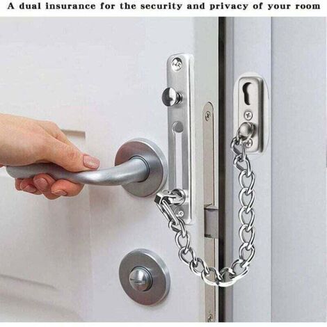 Chaîne de sécurité, chaîne de porte en acier inoxydable 304, verrou de chaîne de porte avec vis, convient aux portes et fenêtres intérieures des résidences, hôtels, etc., argent chromé. (1/3)