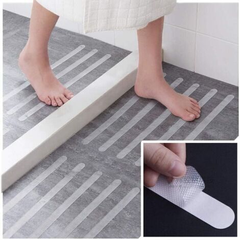 Lot de 24 autocollants antidérapants pour douche, bandes de sécurité pour salle de bain, bandes antidérapantes transparentes auto-adhésives adaptées aux baignoires et salles de douche (2 x 38 cm) (1/3)