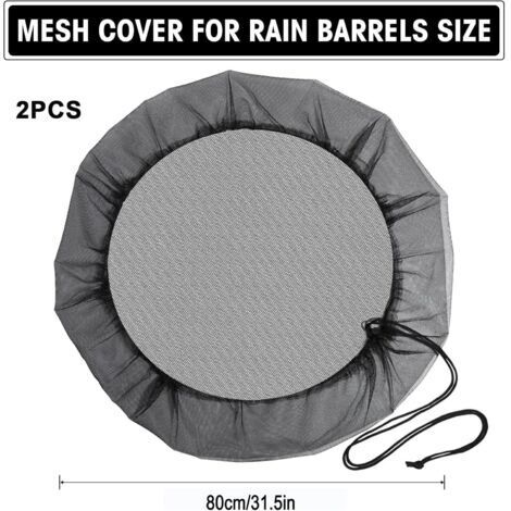 Filet de protection pour bac de récupération d'eau de pluie (2 pièces) avec cordon de serrage, réglable, protège contre les moustiques et les feuilles mortes, 80 cm (1/4)