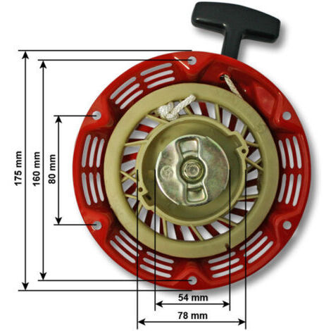 Lanceur à rappel pour moteurs à essence de 6,5 ch – compatible avec les moteurs monocylindres à soupapes en tête – rouge – indispensable au fonctionnement du moteur