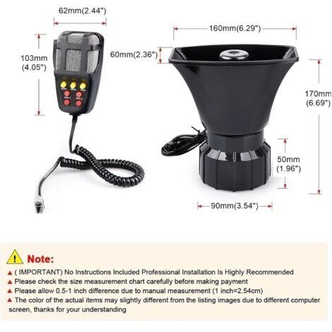 Avertisseur sonore de 100 W – Alimentation 12 V CC – Niveau sonore de 125 dB – Boîtier en plastique ABS – Convient aux véhicules 12 V (1/3)