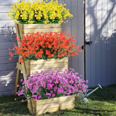 Ensemble de 8 plantes et fleurs artificielles, adaptées à une utilisation extérieure et résistantes aux UV.