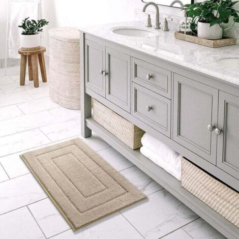 Tapis de bain antidérapant et absorbant en microfibre, lavable en machine, épais, 40x60cm, beige. (1/3)