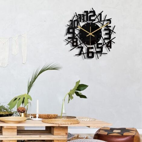 Une horloge murale ronde et noire au design moderne, au fonctionnement silencieux et au fort attrait décoratif  idéale pour les bureaux, les salons et les chambres. (1/3)