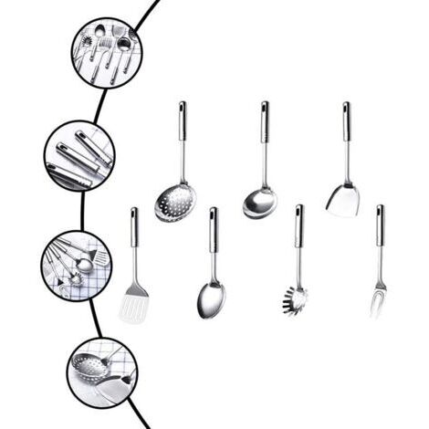 Ensemble de 7 ustensiles de cuisine en acier inoxydable – Poignées ergonomiques – Lavable au lave-vaisselle – Durable et léger (1/4)