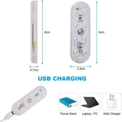 Éclairage intérieur, lot de 2, avec 8 LED blanches tactiles, adapté aux camions et fourgonnettes, éclairage intérieur LED sans fil 150 mA avec interface USB. (1/3)