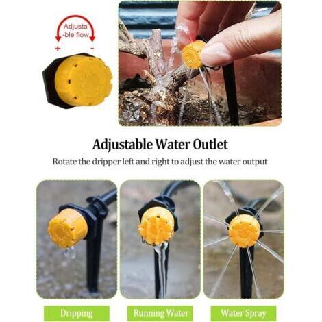 100 goutteurs d'irrigation goutte à goutte, buses d'arrosage pour jardin, système d'irrigation goutte à goutte automatique DIY réglable à 360° (jaune) (1/3)