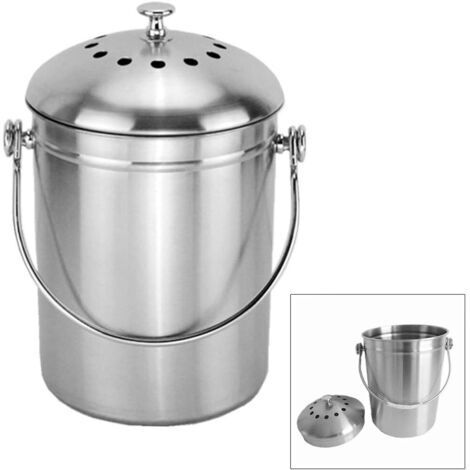 Bac à compost de 5 litres en acier inoxydable, bac à compost de comptoir pour la cuisine, bac à compost de cuisine avec couvercle, bac à compost pour déchets alimentaires (1/4)