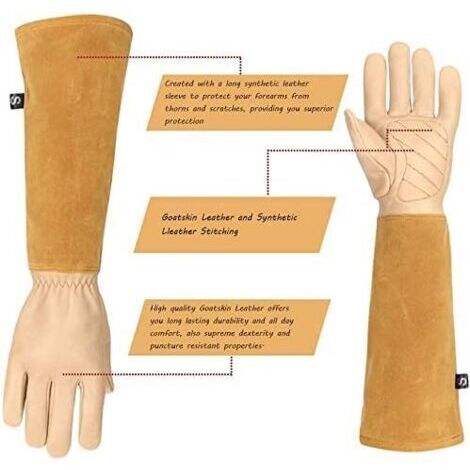 Gants de jardinage Rose and Thorn, unisexes, en cuir de chèvre, protégeant les bras jusqu'aux coudes (HCT05) M (1/4)