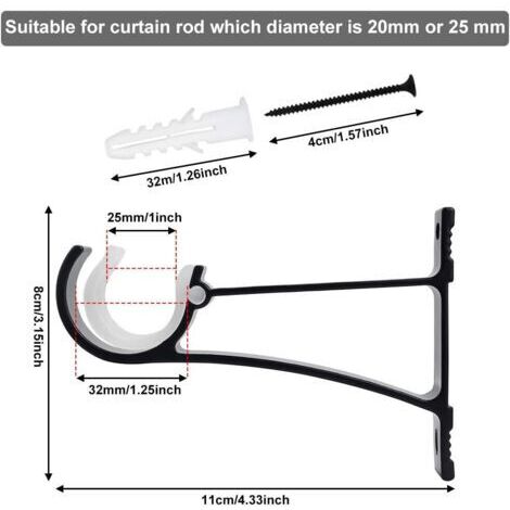 Ensemble de supports pour tringle à rideaux (4 pièces) - Fixation murale robuste - Matériau métallique - Vis et colle incluses - Convient aux tringles à rideaux
