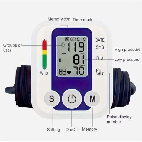 Tensiomètre de bras, tensiomètre professionnel avec 2 séries de 120 réglages mémorisables, fonction de surveillance de la fréquence cardiaque, tensiomètre électronique de bras avec brassard ajustable.