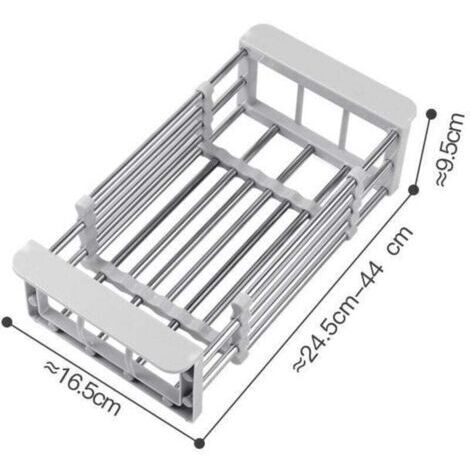 Égouttoir extensible, support de rangement pour évier de cuisine, antirouille, peut contenir éponges, chiffons, brosses et liquide vaisselle, gris. (1/3)