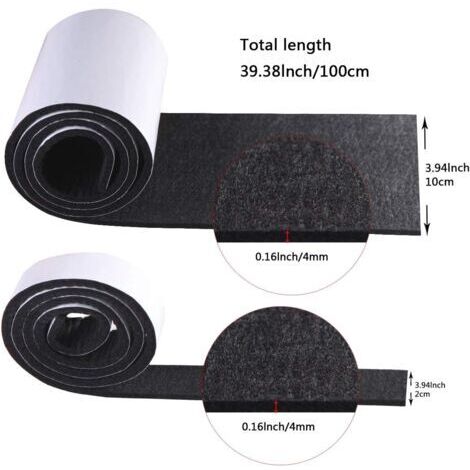 Tapis en feutre auto-adhésifs pour meubles, tapis de chaise antidérapants, 2 rouleaux (100 x 10 cm + 100 x 2 cm), peuvent être coupés à n'importe quelle taille, feutre auto-adhésif noir, protège-pieds (1/3)