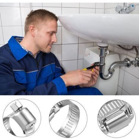 Colliers de serrage métalliques AIPER, lot de 25, diamètre 6-12 mm, réglables, en acier inoxydable 304, adaptés aux tuyaux d'eau domestiques (lot de 25, diamètre 6-12 mm). (1/3)