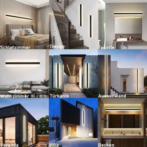 Bandeau LED long pour appliques murales de villas et porches, étanche IP65, noir, lumière chaude - 80 cm (1/3)