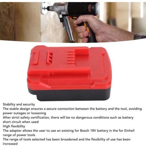Adaptateur Ej.Life 18V - Compatible avec les batteries Bosch pour outils Einhell (batterie non incluse) - Convient aux perceuses, tronçonneuses et visseuses - Connexion sécurisée pour batteries lithiu