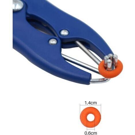 Pince de castration flexible en acier inoxydable, adaptée aux bovins, porcs et moutons, type ceinture, 100 anneaux en caoutchouc, 21,5 cm, bleue. (1/3)