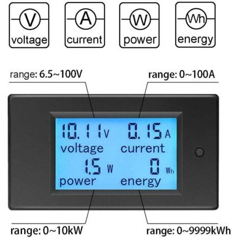 Voltmètre numérique, ampèremètre, compteur de puissance CC 100 A 6,5 100 V, compteur d'énergie avec écran LCD. (1/3)