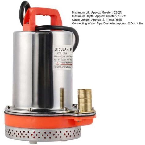 Pompe submersible 180 W, petite pompe submersible solaire pour le nettoyage de piscine, hauteur de refoulement de 8 mètres, câble CC de 2,1 mètres (12 V) (1/3)