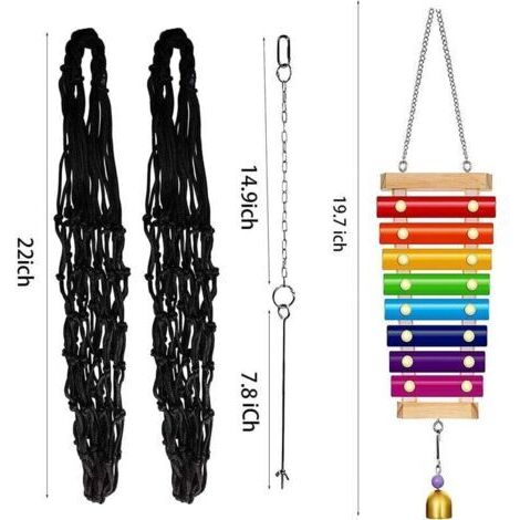 Ensemble d'accessoires pour poulailler, comprenant 4 jouets pour poules : xylophone, ficelle à légumes, étagère à fruits, mangeoire à légumes suspendue, accessoires pour poulailler et clochette pour p