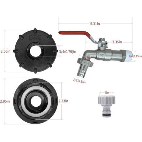 CSPone IBC 1000L Robinet de vidange pour réservoir d'eau IBC 1000L - Adaptateur de vidange pour tuyau d'arrosage de qualité alimentaire 3/4" ( (1/4)