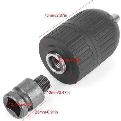 Adaptateur de mandrin fileté de 1/2 pouce et mandrin en plastique pour la conversion de clés à chocs (1/4)