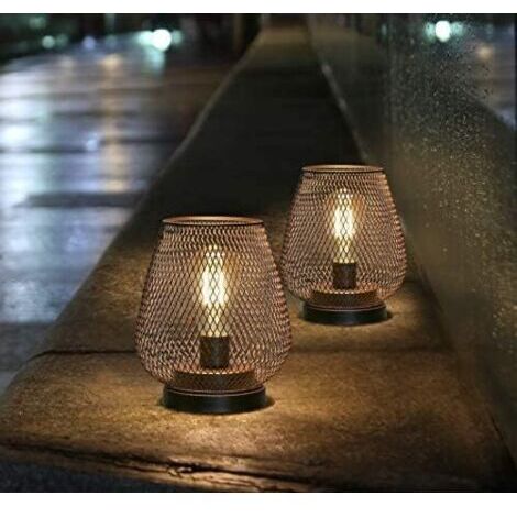 Deux lampes de chevet vintage en métal noir – lumière LED douce – 14x14x17 cm – conviennent à une utilisation intérieure et extérieure. (1/4)