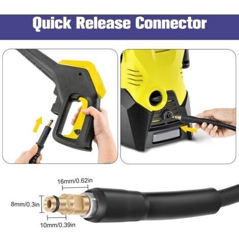 Tuyau flexible de 15 mètres pour nettoyeur haute pression Kärcher K2 K3 K4 K5 K6 K7, accessoires inclus : tuyau d'extension et pièces de rechange, avec poignée à connexion rapide.