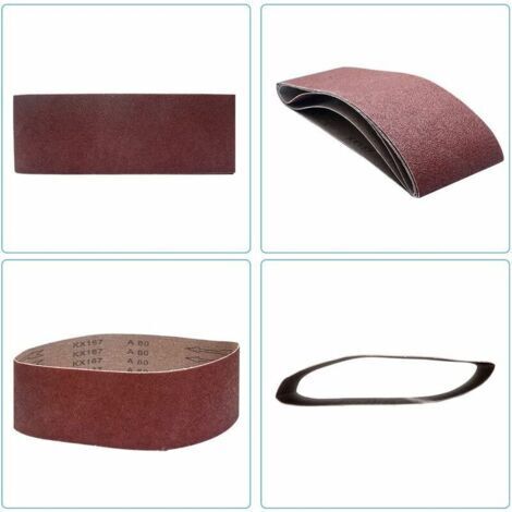 Bande abrasive en alumine de 100 mm x 915 mm, adaptée aux ponceuses à bande robustes, au travail du bois et au polissage des métaux (maille 120). (1/4)