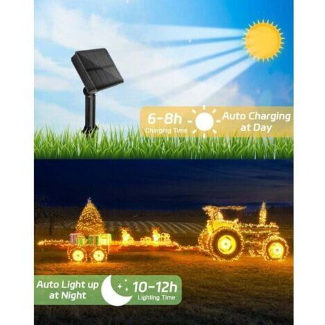 Guirlande lumineuse solaire d'extérieur, 7 mètres de long, 50 LED, étanche, 8 modes, idéale pour la décoration extérieure, les fêtes, les événements en soirée, lumière blanche chaude. (1/3)
