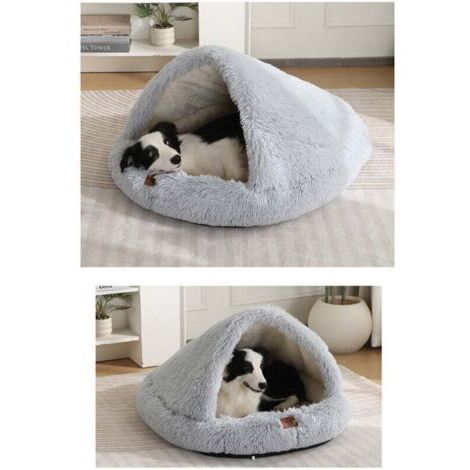 Lit pour chien 2 en 1, lit confortable pour chien avec couverture, taille L (105x85 cm), imperméable, housse auto-chauffante, marron.