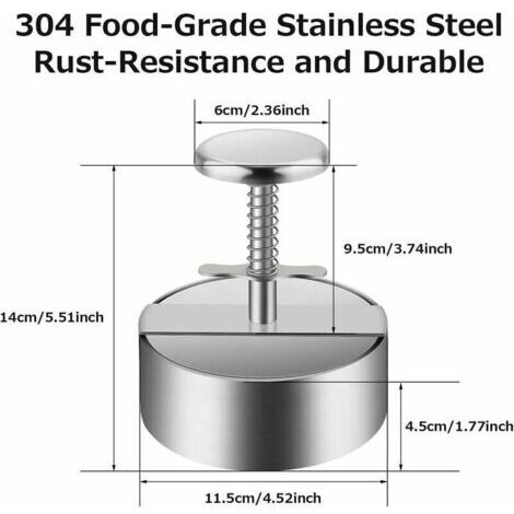 Moule à hamburgers, en acier inoxydable 304, moule à hamburgers de bœuf réglable, facile à utiliser, revêtement antiadhésif, convient aux réunions de famille et aux fêtes. (1/4)