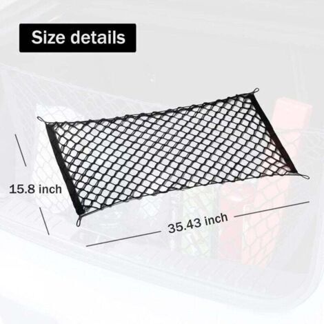 Filet de rangement pour coffre de voiture, filet de chargement rétractable et flexible avec crochets, filet de rangement extérieur réglable (90 x 40 cm), convient aux SUV, voitures et camions.