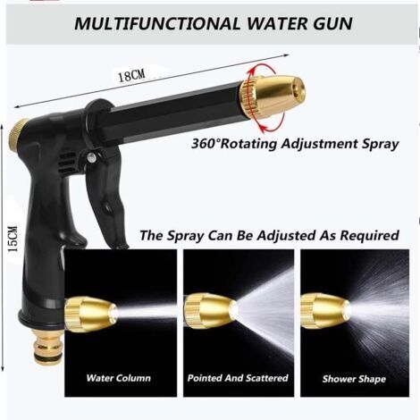 Pistolet à eau haute pression à long manche avec buse, adapté à l'arrosage des fleurs, au nettoyage et au lavage de voitures, 4 connecteurs. (1/3)