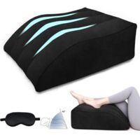 Oreiller gonflable élévateur de jambes - Un oreiller pour les jambes avec un masque de sommeil intégré pour soulager la sciatique et surélever les jambes afin d'améliorer la circulation sanguine (noir
