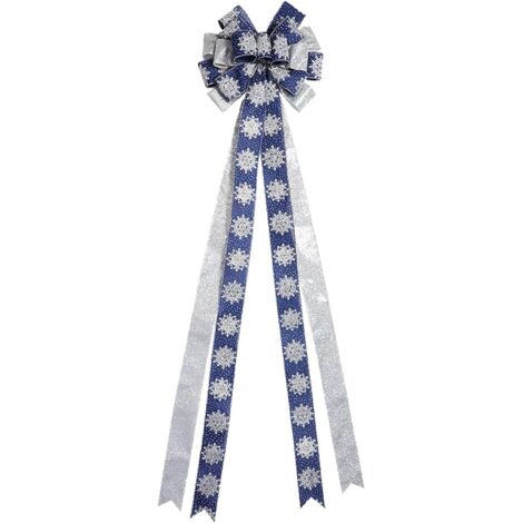 Décoration de Noël à suspendre, grand nœud 33 x 113 cm, paillettes d'hiver, bleu, or et champagne (1/5)