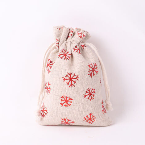 Sacs en lin, lot de 10, sacs en jute avec cordon de serrage, imprimé étoiles, sacs cadeaux de Noël, sacs en toile de jute, sacs en tissu, sacs cadeaux suspendus, flocon de neige, rouge, 13 × 18 cm (1/4)