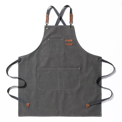 Tablier de cuisine, tablier de jardinage en toile de coton avec grandes poches pour hommes et femmes, bavoir de cuisine, tablier de jardinage durable et réglable - Gris (1/5)
