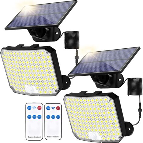 Lampe solaire d'extérieur avec détecteur de mouvement, 118 LED, éclairage de jardin, étanchéité IP65, 2 modes d'installation, câble amovible de 5 m [Classe énergétique A+++] Applique murale solaire (1/5)