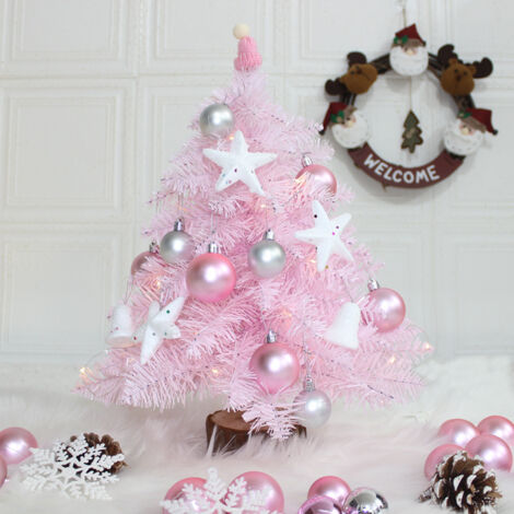 Mini sapin de Noël artificiel rose avec lumières LED et boules scintillantes pour décoration de mariage (rose), 45 cm (1/3)