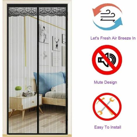 Moustiquaire Magnétique Porte 140x220cm,Moustiquaire Porte en Fibre de Verre,Rideaux Anti Mouches pour Porte Fermeture Automatique Maille Ultra Fine sans Perçage(Noir) (1/5)