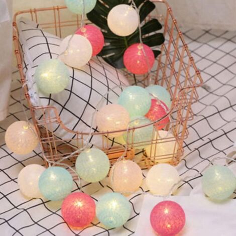 3M 20 LED boules de coton lumineuses guirlandes lumineuses fête noël chambre rideau lumières anniversaire Halloween mariage éclairage bébé chambre romantique décor cadeau (Multicolore) (1/4)
