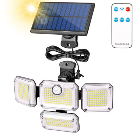 Projecteur solaire d'extérieur, 333 LED, 3 modes, étanche, angle d'éclairage de 240°, télécommande, câble de 5 m (1/5)