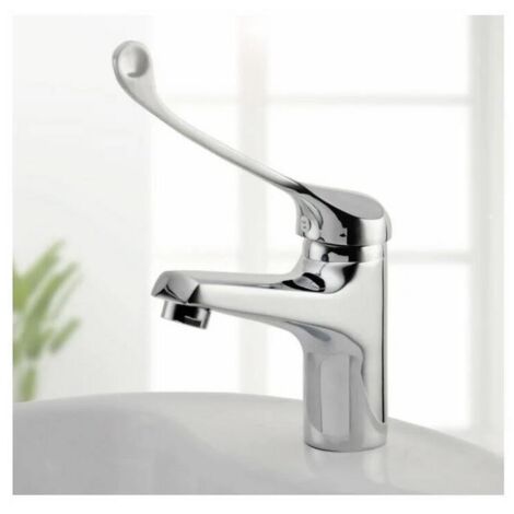 Mitigeur Lavabo avec Poignée Médicale, Robinet de Salle de Bains PMR, Chromé, Argent (1/5)