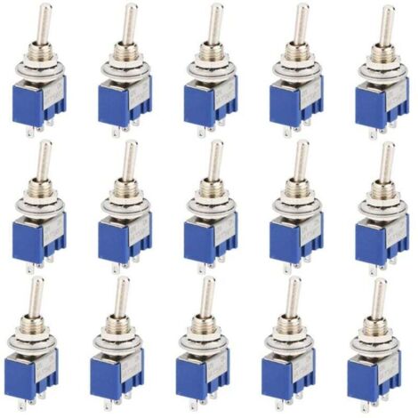 15 Pièce Mini Interrupteur à Bascule, AC 125V 6A ON-OFF 3 Broches 2 Position SPDT Interrupteur a Bascule Autobloquant pour Pièces D'auto Bleu (1/5)