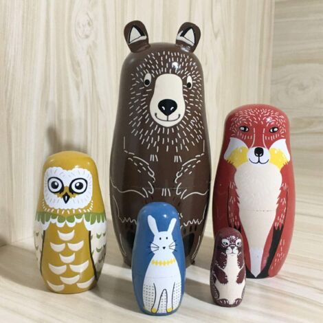 Plus de décorations de Noël, 5 poupées russes en bois, poupées gigognes empilables en fer, jouets amusants faits main pour enfants, décorations de Noël, de fête des Mères et d'anniversaire (1/5)